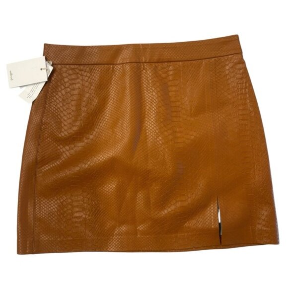 NWT ARITZIA Wilfred Patio Mini Skirt Vegan Python Leather Rich Chestnut Brown 10 - Picture 4 of 9